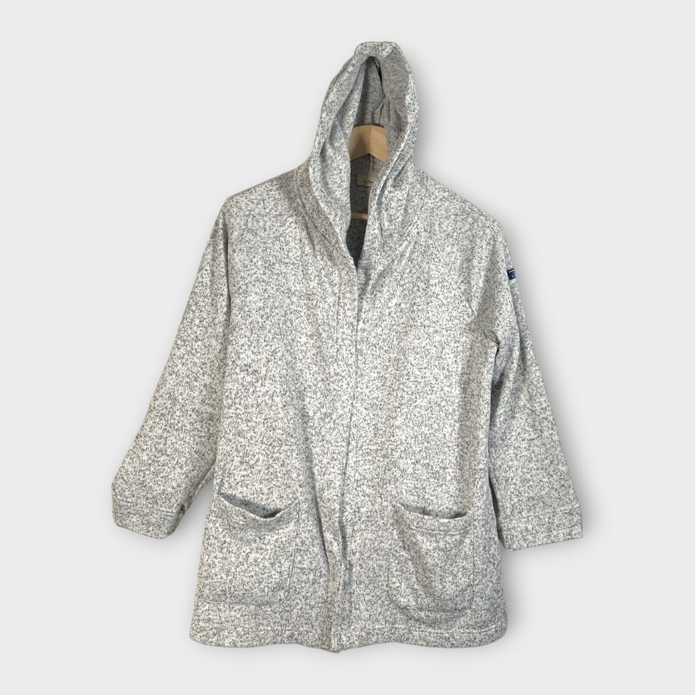 LL Bean Cardigan Sweater Womans MEDIUM Heather Gray Knit Open Front Hooded